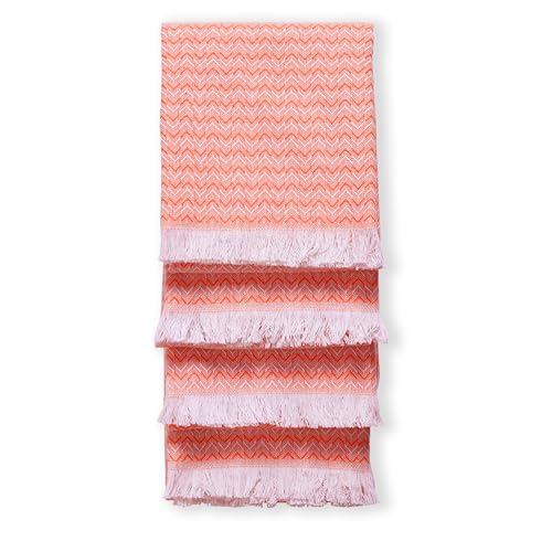 TWINY threads Set of 4 100% Cotton Kitchen Towels, 16"x26", Soft, Orange | Chevron Weave Dish Cloths & Rags, Absorbent, Quick Drying, Washable, Reusable, Tea Towel for Baking, Cleaning & Drying Use - color: Chevron, Bright Orange, size: 26" x 16" (Set of