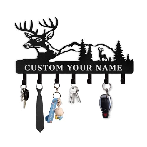 Personalized Key Holder for Wall - Custom Name Deer Key Rack Hanger with Hooks, Key Holder Wall Mount, Key Rack for Wall Organizer, Decorative Key Holder for Office Kitchen Farmhouse - color: 08 Deer