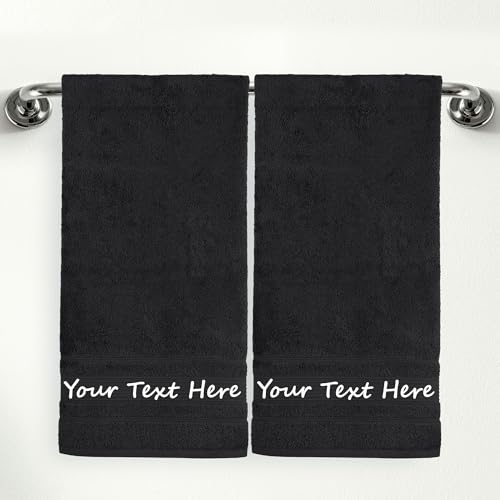 Personalized Custom 2-Piece Bath Towels Set – 100% Cotton, Soft & Absorbent – Embroidered Name or Monogram – Hotel Towels for Bathroom, Spa, Hotel, Wedding & Gift – Black - color: Black, size: 2 Bath Towels