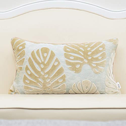 Alerfa 12 x 20 Inch Rectangle Leaf Pillow Embroidery Cut Velvet Cushion Case Luxury Modern Lumbar Throw Pillow Cover Decorative Pillow for Couch Sofa Living Room Bedroom Car, Beige - color: Beige, size: 20" x 12" (Pack of 1)