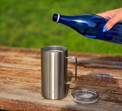 CHILLOUT LIFE Stainless Steel 20 oz Vacuum Insulated Coffee Mug with Handle and Lid, Large Thermal Camping Coffee Mug Cup with Durable Sliding Lid for Men & Women, Keeps your Beverages Hot/Cold - color: Stainless Steel, size: 20 Ounces