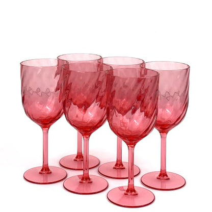 Yalin Set of 6 Unbreakable 15 oz Acrylic Plastic Wine and Water Tumbler Stackable Goblets. (Red, 15 oz) - color: Red, size: 15 oz