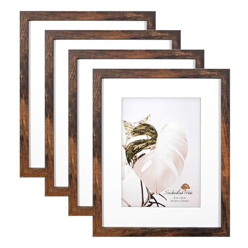 Wooden Brown 8x10 Picture Frame set of 4, Display 8x10 without Mat Wall Gallery Photo Frames