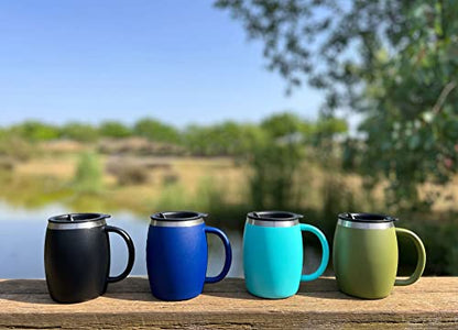 CHILLOUT LIFE Stainless Steel Insulated Coffee Mugs Set of 2 (14oz) – Double Wall Coffee Cups With Spill Resistant Lid & Strong Handle – Shatterproof Cups for Cold Drinks & Hot Beverages - color: Navy Blue
