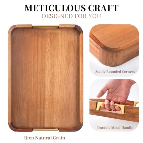 GinSent Wooden Serving Tray with Handles,Wooden Trays for Kitchen Counter Decorative Trays Wood Tray Coffee Table Tray for Living Room House Decor 16.7-INCH with 1.2cm Thickness Wood