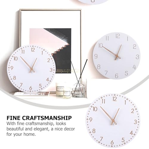 ULTECHNOVO Modern Minimalist Wooden Hanging Wall Clock with Roman Numerals, Silent Mute Decorative Home Clock for Living Room, White Finish Artistic Wall Decor