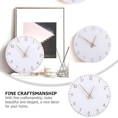 ULTECHNOVO Modern Minimalist Wooden Hanging Wall Clock with Roman Numerals, Silent Mute Decorative Home Clock for Living Room, White Finish Artistic Wall Decor