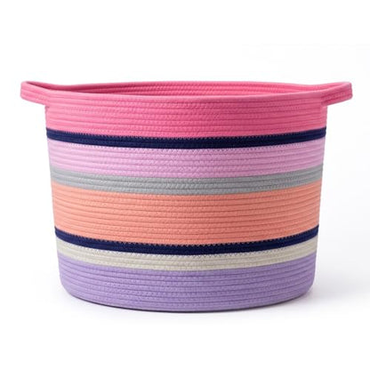 Pink Large Blanket Basket with Handles, 55 L Woven Rope Toy Basket, Foldable Storage Bin for Blankets, Toys & Laundry, stuffy storage for Bedroom & Playroom&Living room (17.7"D * 13.8"H) - size: 17.7"D * 13.8"H