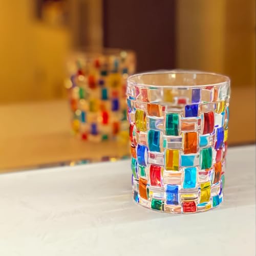 Set of 6 or 5 Hand-painted Colorful Glass Tumblers, Drinking Glassware, Cocktail Glasses for Iced Coffee Juice Tea Beverage Milk Wine With Artistic Design - color: Woven-Bag Design Set of 6