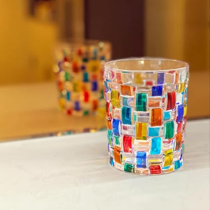 Set of 6 or 5 Hand-painted Colorful Glass Tumblers, Drinking Glassware, Cocktail Glasses for Iced Coffee Juice Tea Beverage Milk Wine With Artistic Design - color: Woven-Bag Design Set of 6