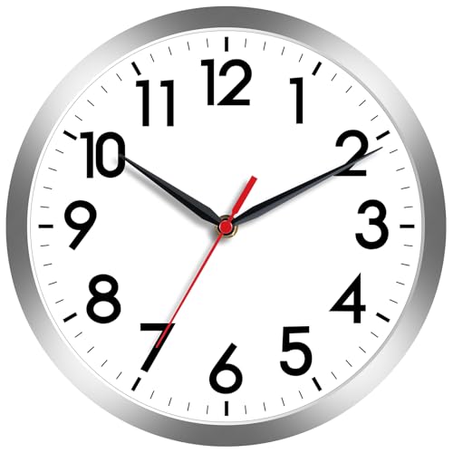 AKCISOT 8 Inch Wall Clock, Silent Battery Operated Analog Clock, Silver | Small Size | Bedroom | Office | Kitchen | Bathroom | Classroom | Modern | Easy to Read - color: B_silver, size: 8 Inch