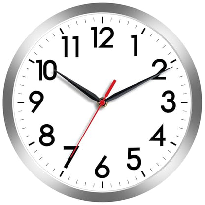 AKCISOT 8 Inch Wall Clock, Silent Battery Operated Analog Clock, Silver | Small Size | Bedroom | Office | Kitchen | Bathroom | Classroom | Modern | Easy to Read - color: B_silver, size: 8 Inch