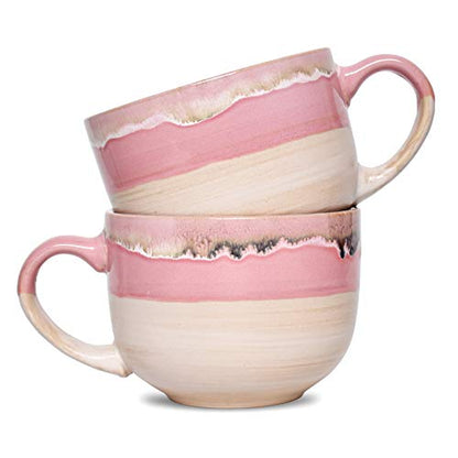 Bosmarlin Large Ceramic Coffee Mug Set of 2, Stoneware Jumbo Latte Mugs Tea for Office and Home, 16 Oz, Dishwasher and Microwave Safe(Pink, 2) - color: Pink
