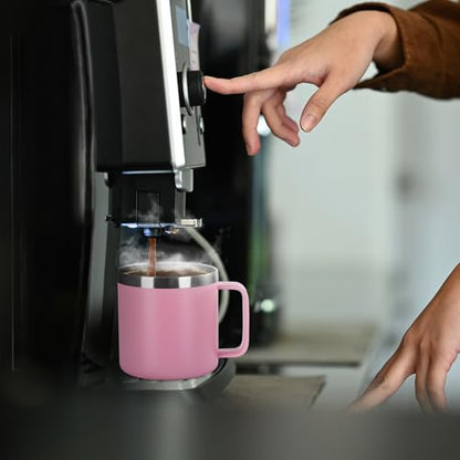 VEGOND 14 oz Insulated Coffee Mug with Handle, Stainless Steel Travel Coffee Mug with Lid, Double Wall Vacuum Metal Coffee Cup, Coffee Tumbler Powder Coated, Pink 1 Pack - color: Pink, size: 14 Ounces