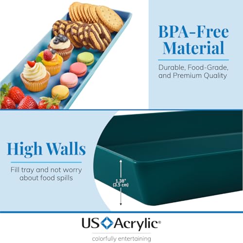 US Acrylic Coastal Plastic Serving Trays (Set of 4) 15” x 5” | Narrow Unbreakable Reusable Rectangular Party Platters | Serve Appetizers, Fruit, Veggies, & Desserts | BPA-Free & Made in USA - color: Coastal, size: 15" x 5"