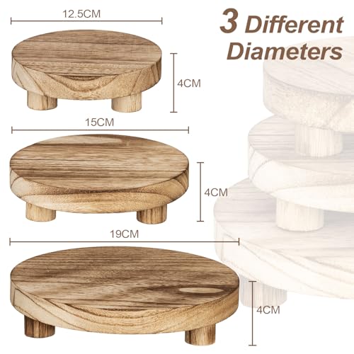 3 pcs Wooden Stool Display Stand, Round Plant Stand, Farmhouse Indoor Small Plant Stand Round Display Stand Wood-Flower Pot Supports Plant for Indoor Outdoor Home, GardenPatio Decorative
