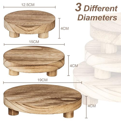 3 pcs Wooden Stool Display Stand, Round Plant Stand, Farmhouse Indoor Small Plant Stand Round Display Stand Wood-Flower Pot Supports Plant for Indoor Outdoor Home, GardenPatio Decorative