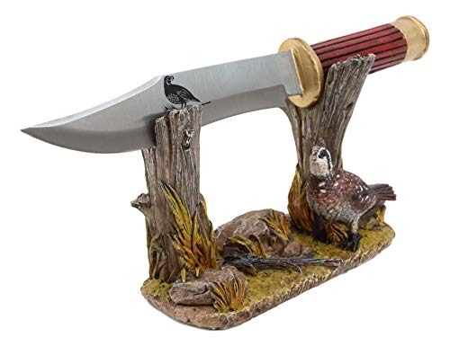 Ebros Rustic Open Country Quail Hen Bird Display Holder Statue With Decorative Shotgun Shell Casing Handle Blunt Blade Dagger Knife Figurine Set Centerpiece Decor Letter Opener Quails Farmhouse Accent