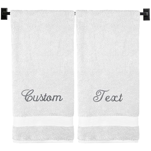 Personalized Bath Towels | Set of 2 | Choose from 12 Fonts | Genuine Turkish Cotton | Oeko-Tex Certified | Personalized Towels | Bathroom Towels - color: White - Bath Towels