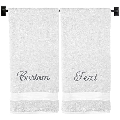 Personalized Bath Towels | Set of 2 | Choose from 12 Fonts | Genuine Turkish Cotton | Oeko-Tex Certified | Personalized Towels | Bathroom Towels - color: White - Bath Towels