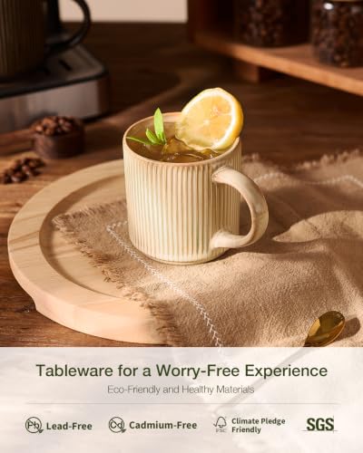 famiware Coffee Mug Set of 4, Star 12 oz Ceramic Mugs Cups Set with Handle | Stoneware Stackable Catering Cup for Coffee, Tea, Cappuccino, Latte, Microwave & Dishwasher Safe, Cream - color: Star-Cream, size: 4 Count (Pack of 1)
