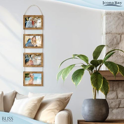 4x6 Wall Hanging Picture Frames Collage with 4 Openings - Rustic Brown - Casual Style Engineered Wood Frames - Wall Mount Only - Bliss Collection - color: Rustic Brown, size: 4x6