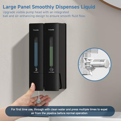 Shampoo Dispenser for Shower - Shower Soap Dispenser Wall Mounted No Drill - Shampoo Body Wash Dispenser 2 Chamber - Easy Install for Bathroom Hotel Black 800ml - color: Black 2 Chamber