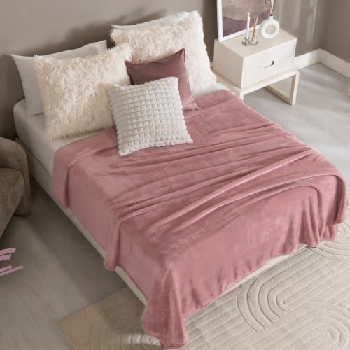 Vianney Lilac Blanket Full Size – Soft, Lightweight Fleece Throw for Bed, Couch, & Sofa, Breathable, Cozy Year-Round Comfort in Solid Lilac, Ideal for Cozy Bedroom Decor & All Seasons and Everyday Use - color: Rose, size: Twin