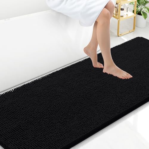 Arotive Bathroom Rugs 70x24, Soft Absorbent Shaggy Chenille Bath Rugs | Black, Machine Washable Rubber Backing Bath Mats for Bathroom Floor Tub and Shower Home Decor Accessories - color: Black, size: 70" X 24"