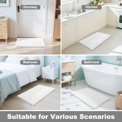 Thick Soft Absorbent Bath Rugs, Hot Melt Rubber Backing Bathroom Mat, Machine Washable Plush Bathroom Floor Mat, Bath Rugs Set for Tub Shower, Home Decor Accessories (White, 20"x30")