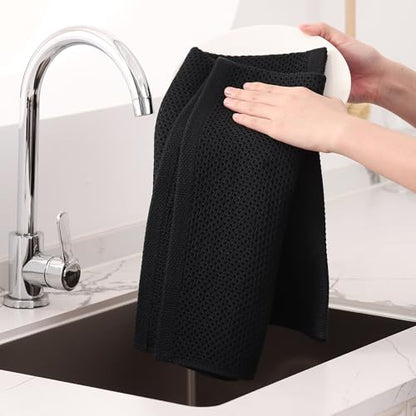 Homaxy 100% Cotton Oversized Waffle Weave Kitchen Towels 8-Pack, Black | 20 x 28 Inches, Ultra Soft Absorbent Dish Towels, Quick Drying Large Cleaning Towels - color: Black, size: 20 X 28 - 8 Pack