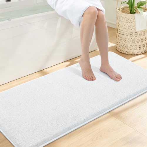 Smiry Memory Foam Bath Mat 47x20, Extra Soft Absorbent Bathroom Rugs | White Quick Dry, Machine Washable Bath Mats for Bathroom, Shower, Tub and Home Decor Accessories - color: White, size: 47'' X 20''