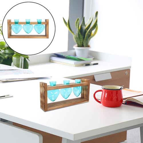 NUOBESTY Plant Propagation Station with Wood Stand Heart Shaped Glass Propagation Vase Set Hydroponic Plant Terrarium for Cuttings Desktop Home Office Garden Decor