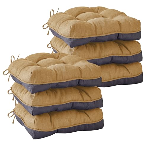 IASEAHK Chair Cushions for Dining Chairs, Seat Cushions for Kitchen Chairs, Indoor Seat Cushions with Ties, Tufted Foam Chair Pads, Non Slip Chair Cushions Set of 6, 15.5" x 15.5" x 4", Khaki - color: Khaki, size: Pack of 6