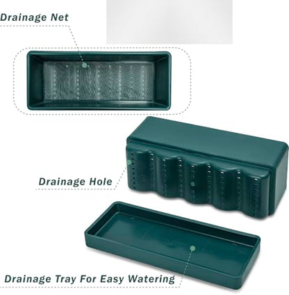 D'vine Dev 2-Pack Rectangular Planters, 12 x 4.5 in, Green, 76-X-C-2 | Minimalist Design, Large Planting Capacity, Drainage Holes & Saucer, Thick-Walled Durable Build, Ideal for Windowsills - color: Green