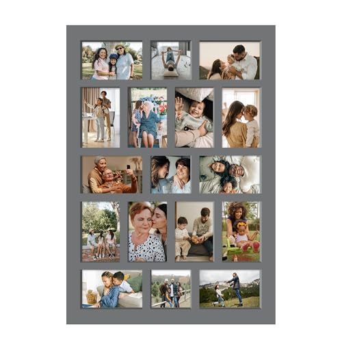 J.M.Deco 17 Opening Collage Picture Frame for Wall Decor, One-piece Photo Frame Collage Gallery Wall Hanging for 4x6 Photos, 4x4 Photos, Ideal Christmas Gift, Grey - color: Grey, size: 17 Opening