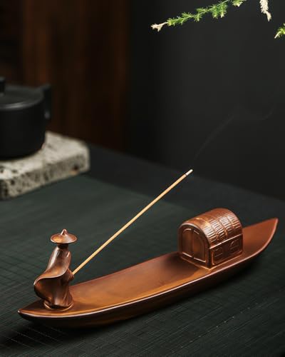 Zen Incense Holder - Ceramic Warrior Samurai on Drifting Boat, Kung Fu Master Figure for Meditation, Yoga, and Home Decor - color: Samurai