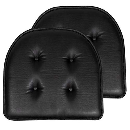 Sweet Home Collection Chair Cushion Memory Foam Pads Tufted Slip Non Skid Rubber Back U-Shaped 17" x 16" Seat Cover, 2 Count (Pack of 1), Faux Leather Black - color: Faux Leather Black, size: 2 Pack, style: Foam Pads