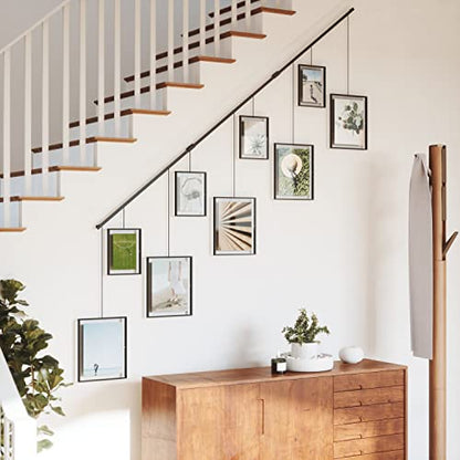 Umbra Exhibit Gallery Picture Frames, Adjustable Wall, Set of 9, Black | Steel, movable hanging rods, holds 8x10 and 5x7 sizes, minimal screw holes, mounting hardware included - color: Black, size: Set of 9, style: 9-Opening