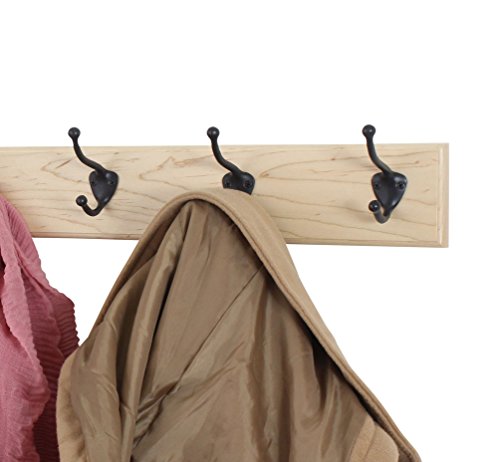 Maple Coat Rack with Bronze Hat and Coat Style Hooks (Natural, 15" x 3.5" with 3 hooks) - size: 15" x 3.5" with 3 hooks