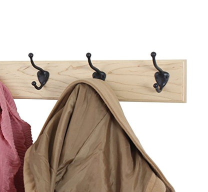 Maple Coat Rack with Bronze Hat and Coat Style Hooks (Natural, 15" x 3.5" with 3 hooks) - size: 15" x 3.5" with 3 hooks