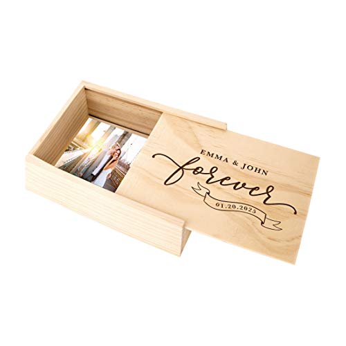 Koyal Wholesale Custom Engraved Forever Banner Wedding Keepsake Box, 4 x 6 -inch, Custom Names and Date, Natural Wood - color: Forever Banner