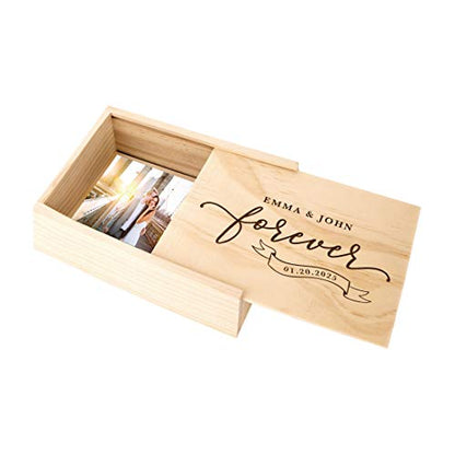 Koyal Wholesale Custom Engraved Forever Banner Wedding Keepsake Box, 4 x 6 -inch, Custom Names and Date, Natural Wood - color: Forever Banner