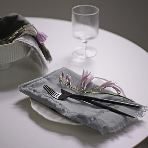 Handmade Cloth Napkins 100% Cotton Napkins with Fringe，Delicate Handmade Cloth Napkins for Dinners, Parties, Weddings and More，18 x 18 Inch Set of 4 - Grey - color: Gray