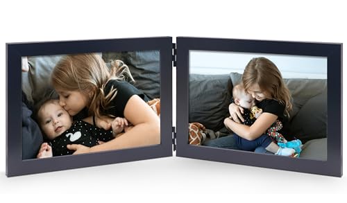 Double 4x6 Horizontal Picture Frame, Black Clean-Lined Wood | Hinged foldable design, fits two 4 x 6 landscape photos, 3.5x5.5 visible openings, tabletop or wall use - color: Black, size: 2-4x6