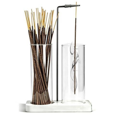 2 in 1 Incense Burner Holder for Sticks,Glass Incense Holder with Storage,Upside Down Incense Holder for Sticks with Glass Ash Catcher for Meditation Yoga Spa Room Home Decor[2 Long White] - color: White, size: 2 tall glass