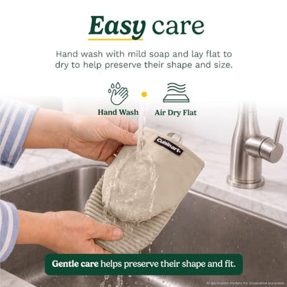 Cuisinart Mini Oven Mitts, 2-Pack 5"x8.5", Heat Resistant 500F | Compact pot holder for baking, air fryer, and cookware, silicone non-slip grip, hanging loop, fits either hand, wipes clean - color: Beige