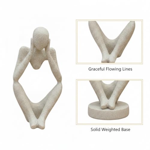 Modern Abstract Resin Human Figure Sculpture, Beige Minimalist Art Statue for Home Office Desk Shelf Decor - size: 7.87 x 2.95 x 11.02 in