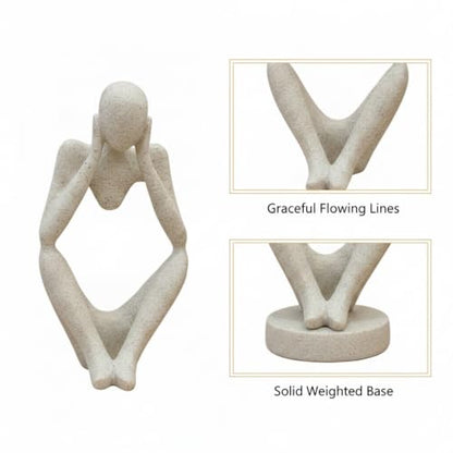 Modern Abstract Resin Human Figure Sculpture, Beige Minimalist Art Statue for Home Office Desk Shelf Decor - size: 7.87 x 2.95 x 11.02 in
