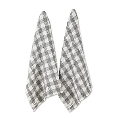 DII Washed Waffle Weave Collection, Dishtowel Set, 18x28, Dove Gray Check, 2 Piece - color: Dove Gray Check